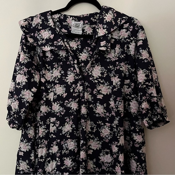 Vintage Cotton Floral Laura Ashley Midi Dress Sailor's Collar in Navy and Pink - Picture 9 of 11